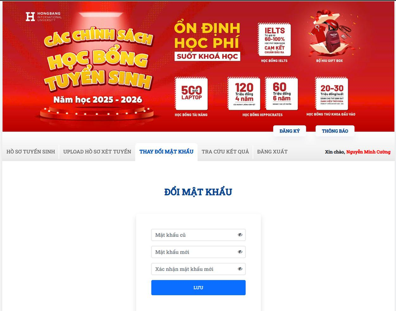 Bước 2: Đổi mật khẩu