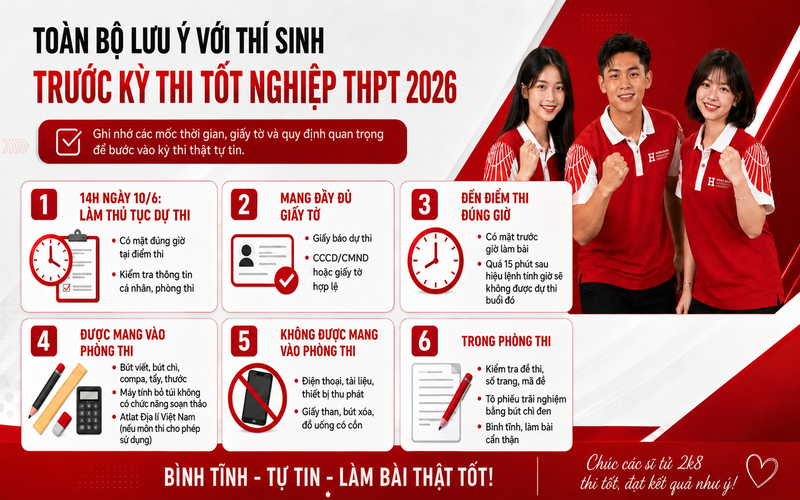Lưu ý thi tốt nghiệp THPT 2026: giấy tờ, giờ thi, vật dụng