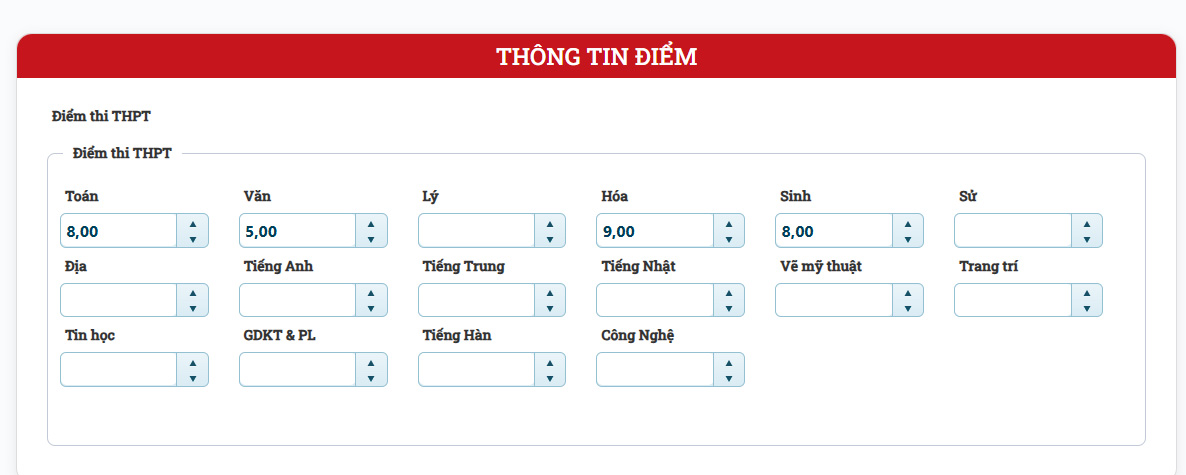 Điền điểm thi THPT